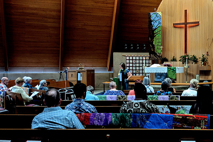 The congregation of Gethsemane Lutheran in the sanctuary on a Sunday morning