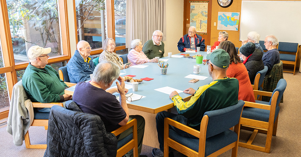 Bible Study members gathered around a table